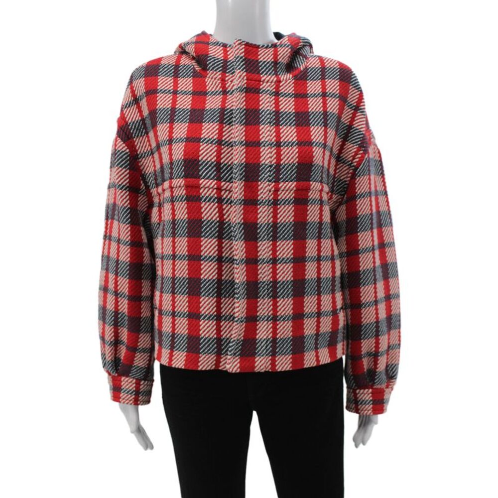 Christian Dior Womens Anorak Red Plaid Cotton Long Sleeve Button Size 10